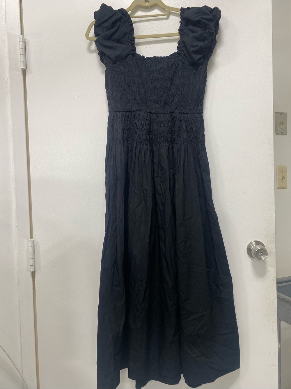 Caroline Constas Black Puff-Sleeve Smocked Midi Dress - Picture 10 of 10